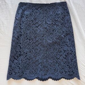 United Arrows Tokyo Navy Floral Lace Pencil Skirt | Scallop Hem | Size 36 (US S)